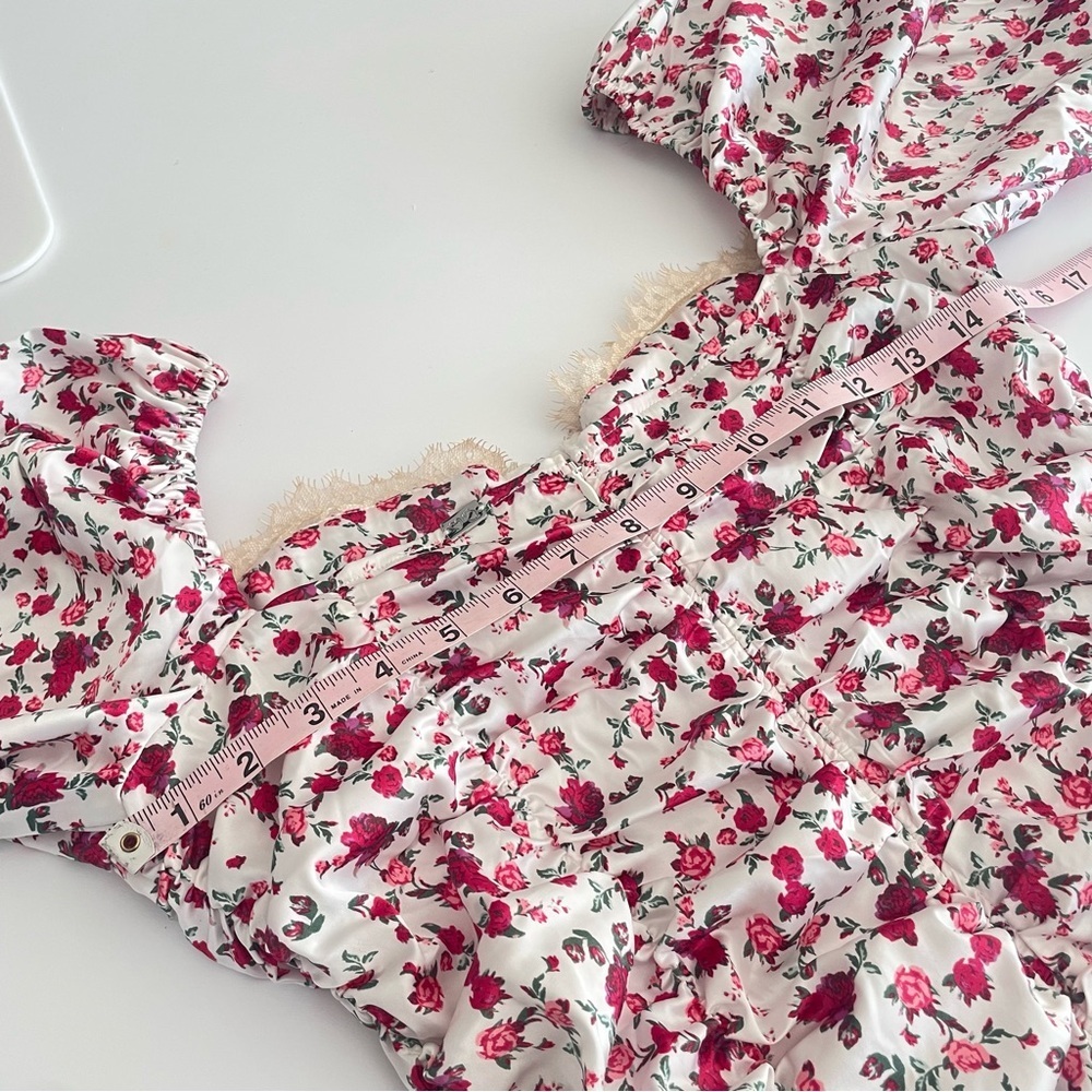 For Love & Lemons Melrose ruched rose Floral Mini Dress 38107 - Picture 12 of 16